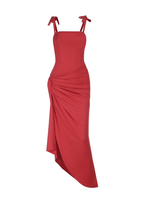 Red Tie Shoulder Straps Bodycon Dress
