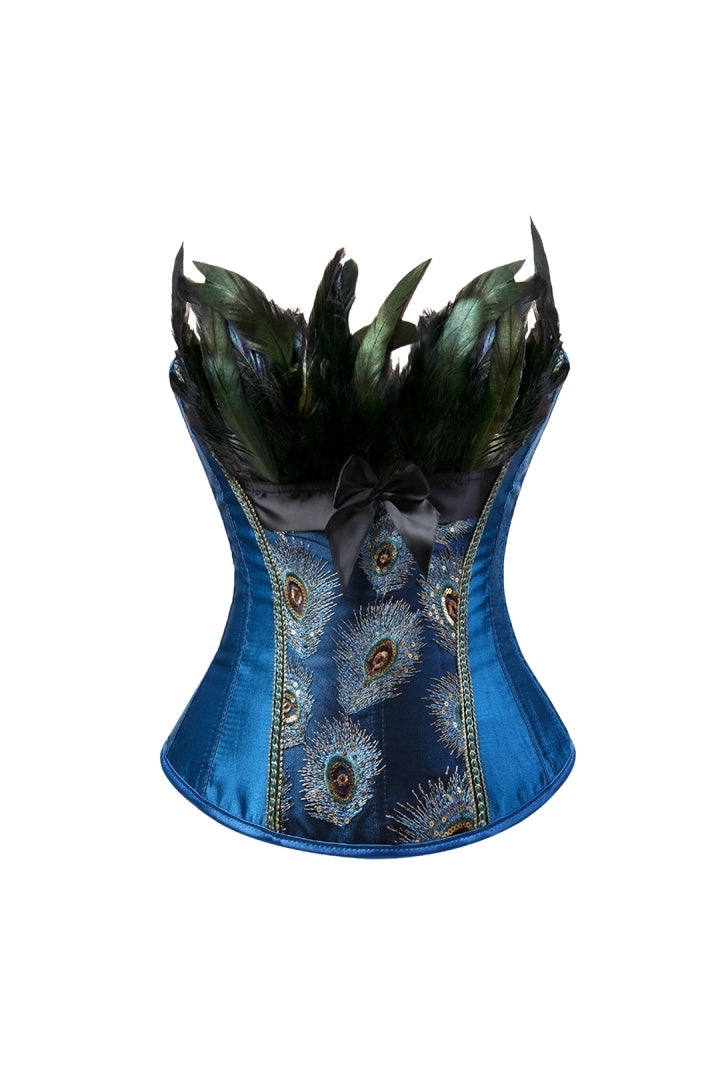 Blue Peacock Feather Trim Bandeau Top