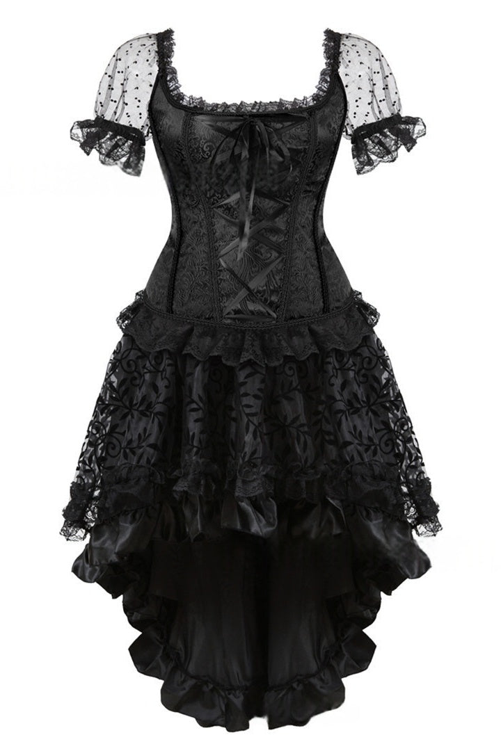 Black U-neck A-line High-Low Dress