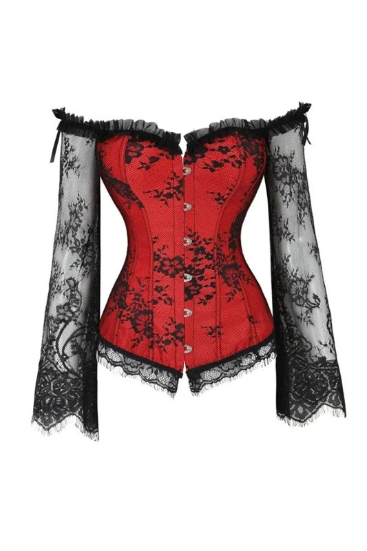 Red Lace Long Sleeve Bandeau Top