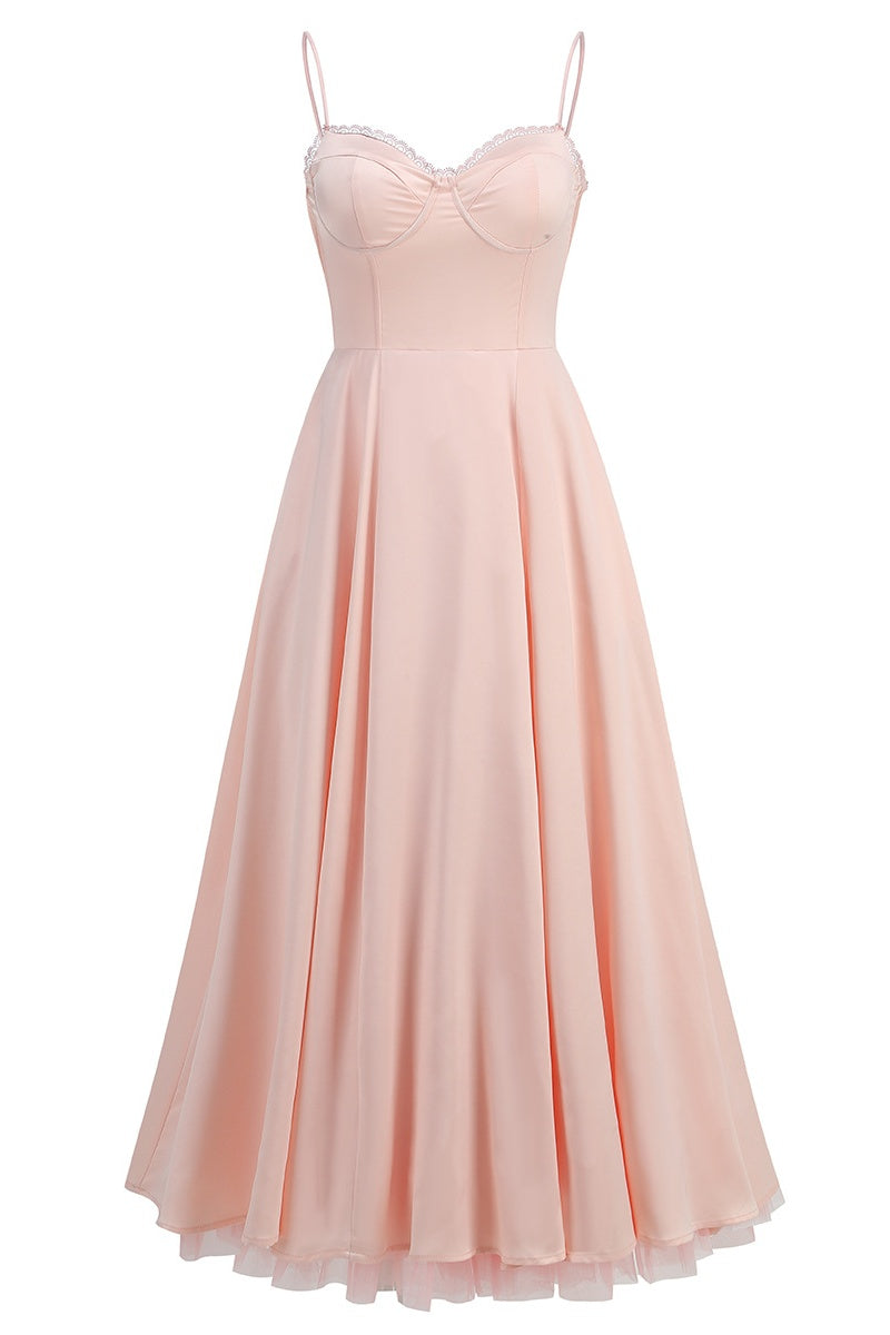 Pink Sweetheart Neck A-line Dress