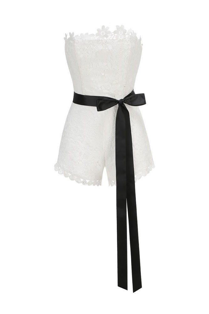 White Lace Tube Top Romper