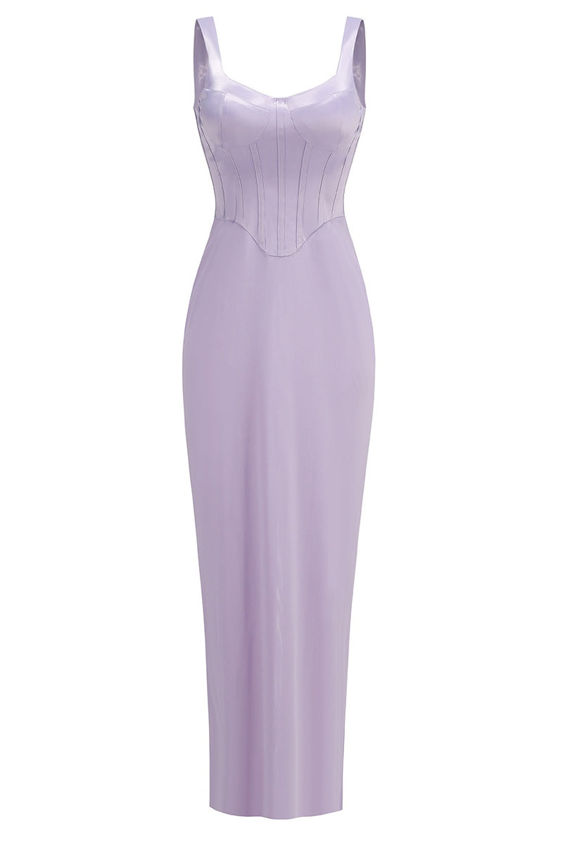 Lavender Bodycon V-neck Maxi Dress