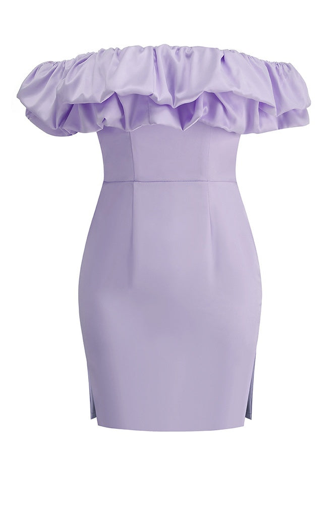 Lavender BodyconRuffled Neckline Mini Dress