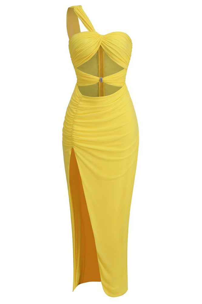 Asymmetric Shoulder Bodycon Maxi Dress