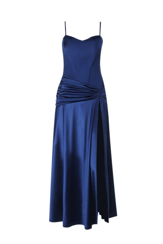 Navy Blue Spaghetti Strap A-line Dress