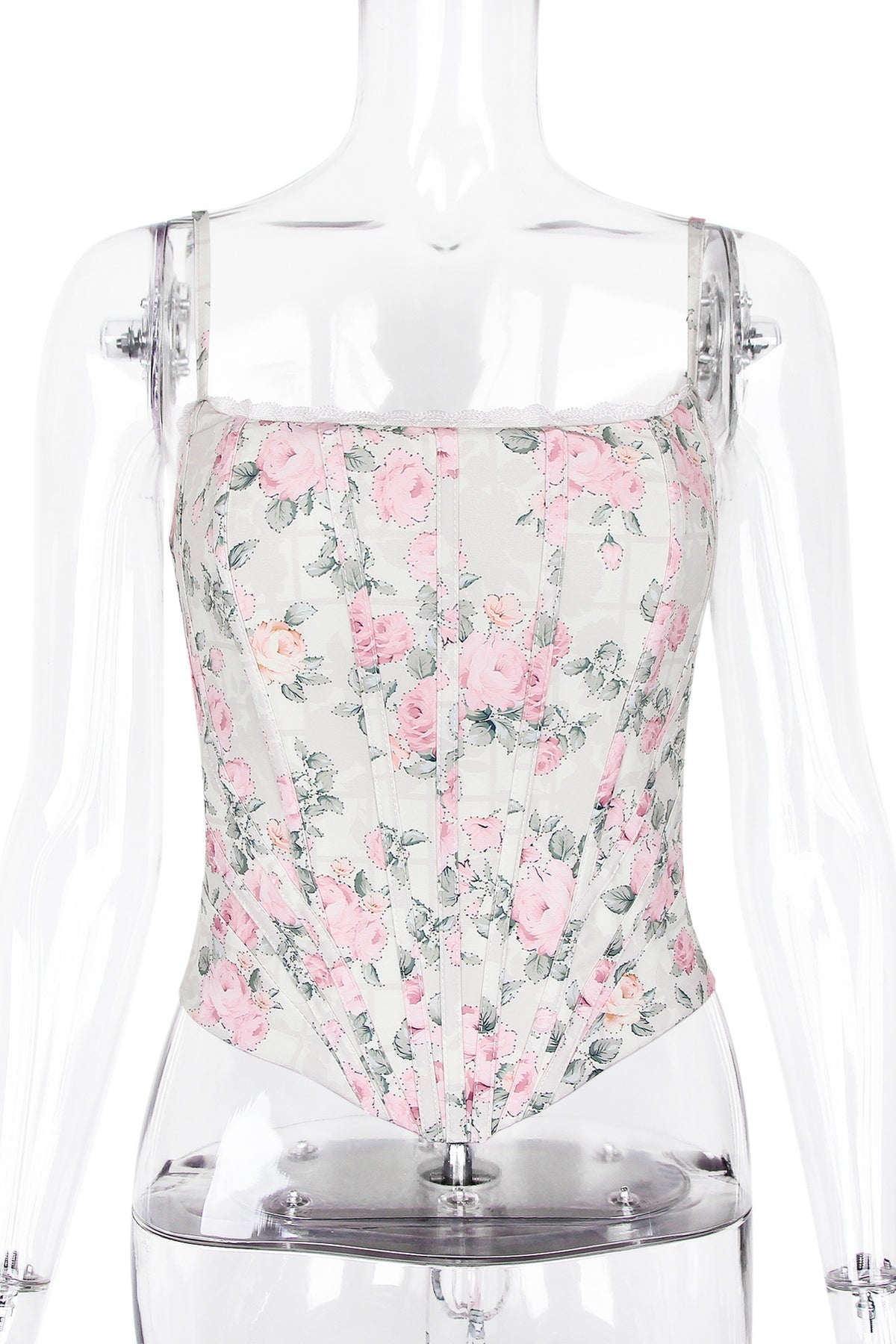 Floral Print Lace Edge Bandeau Top