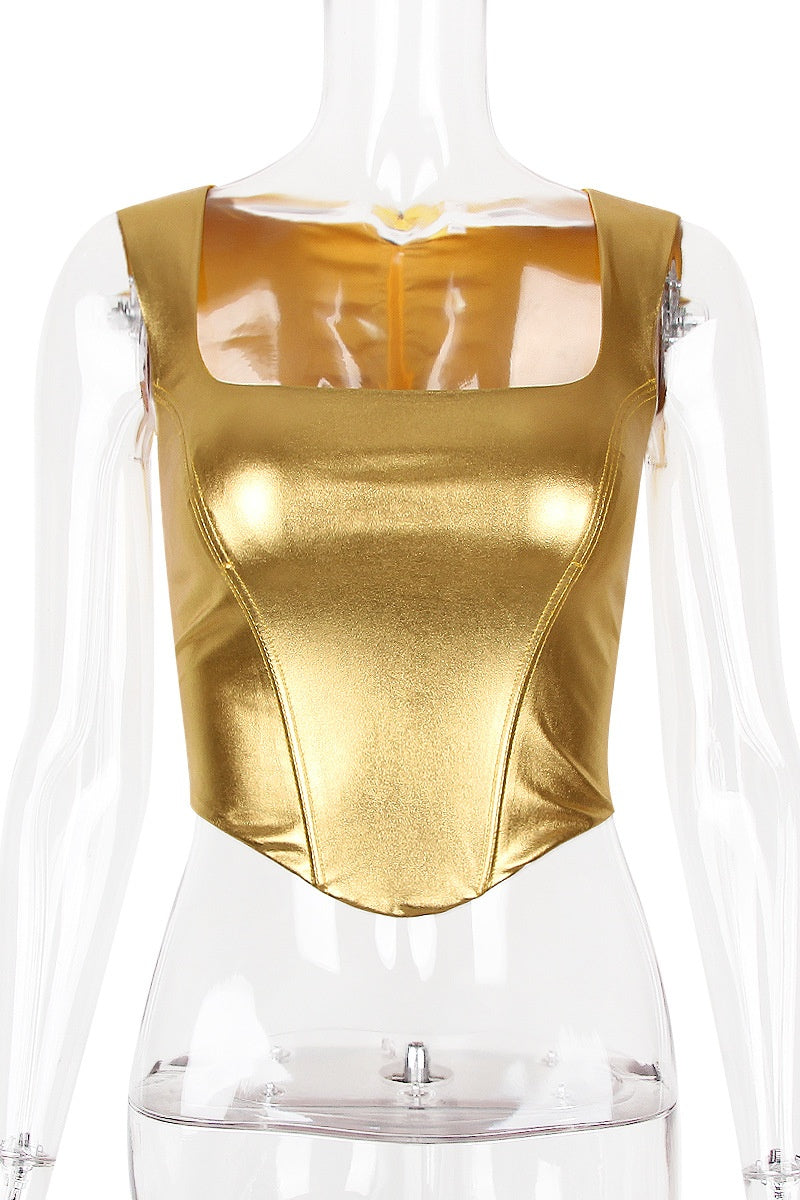 Golden Bodycon Square Neckline Bandeau Top