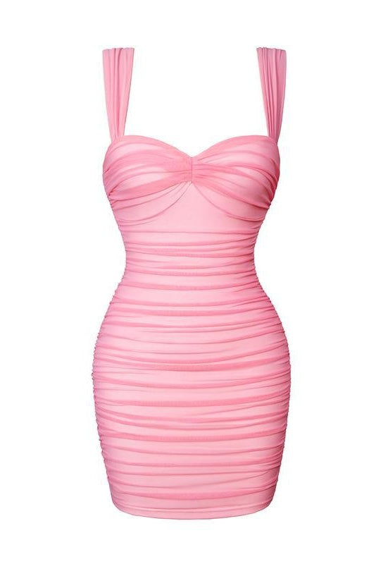 Pink Bodycon Ruched Detail Dress