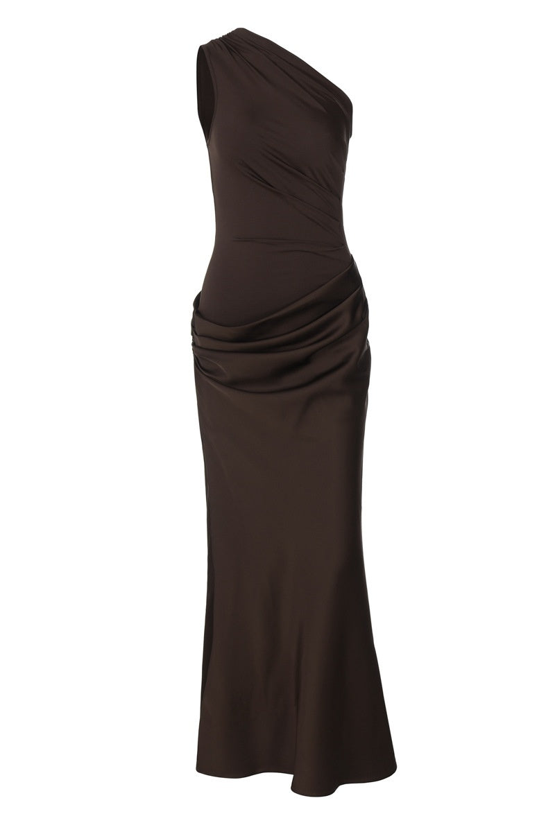 Coffee Brown One Shoulder Bodycon Dress