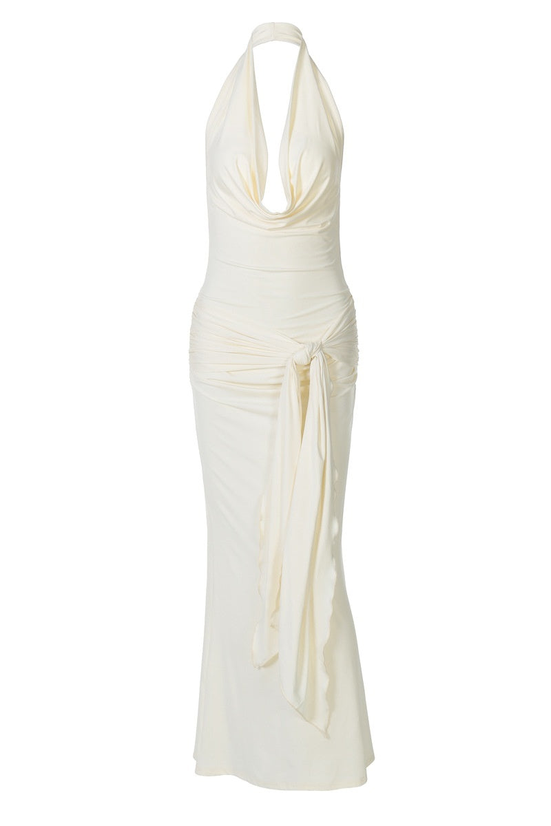 Halter Neck Tie Bodycon Maxi Dress