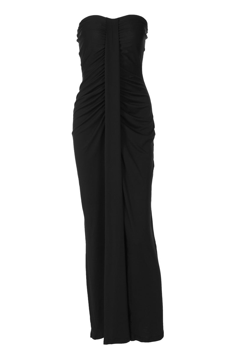 long black elegant dress ASHLEYlauren 11863 Halter Gown with Stones and Middle Slit main image 0