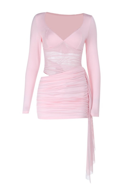Pink Tie Detail Mini Dress