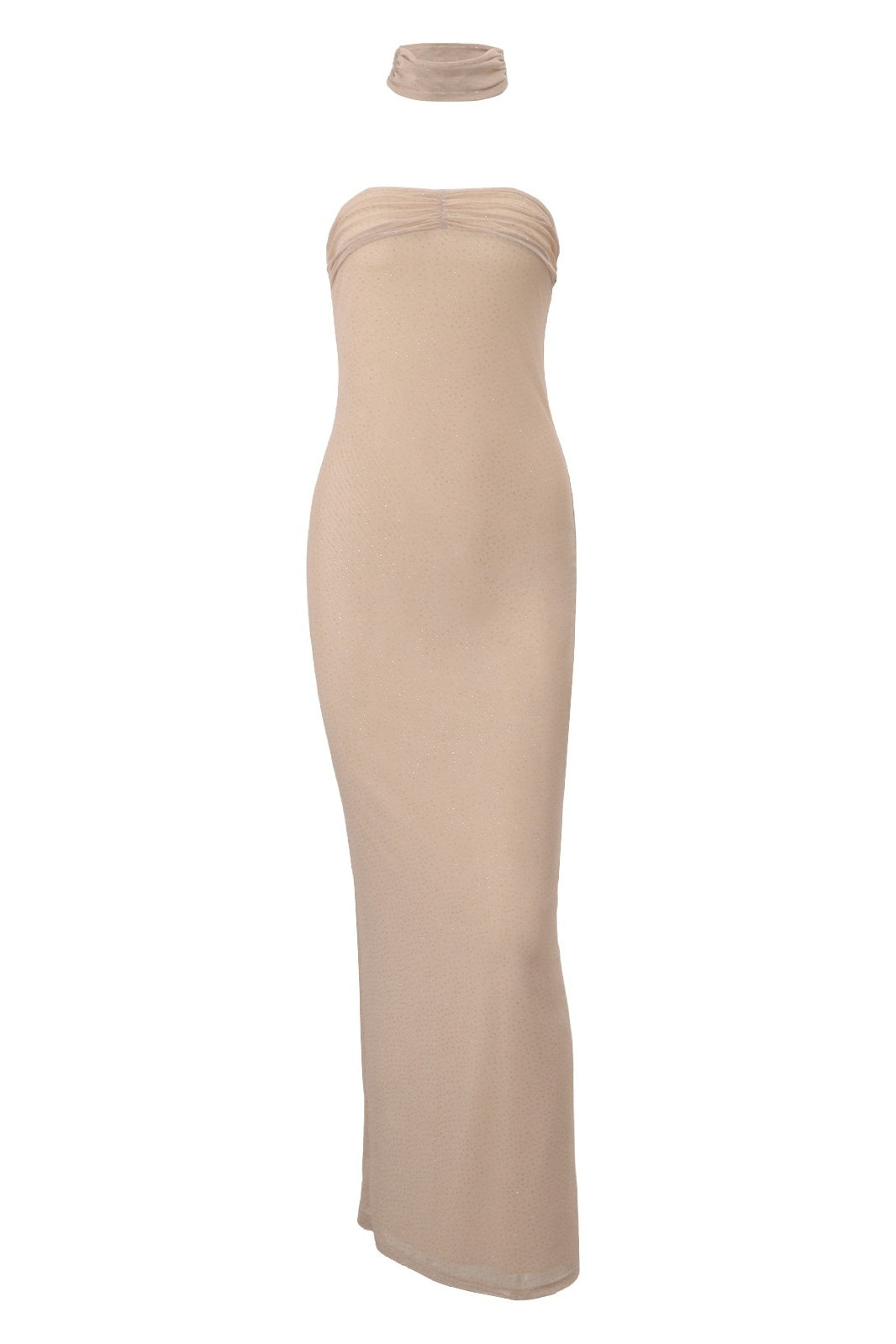 Apricot Sparkling Pleated Bust Choker Dress