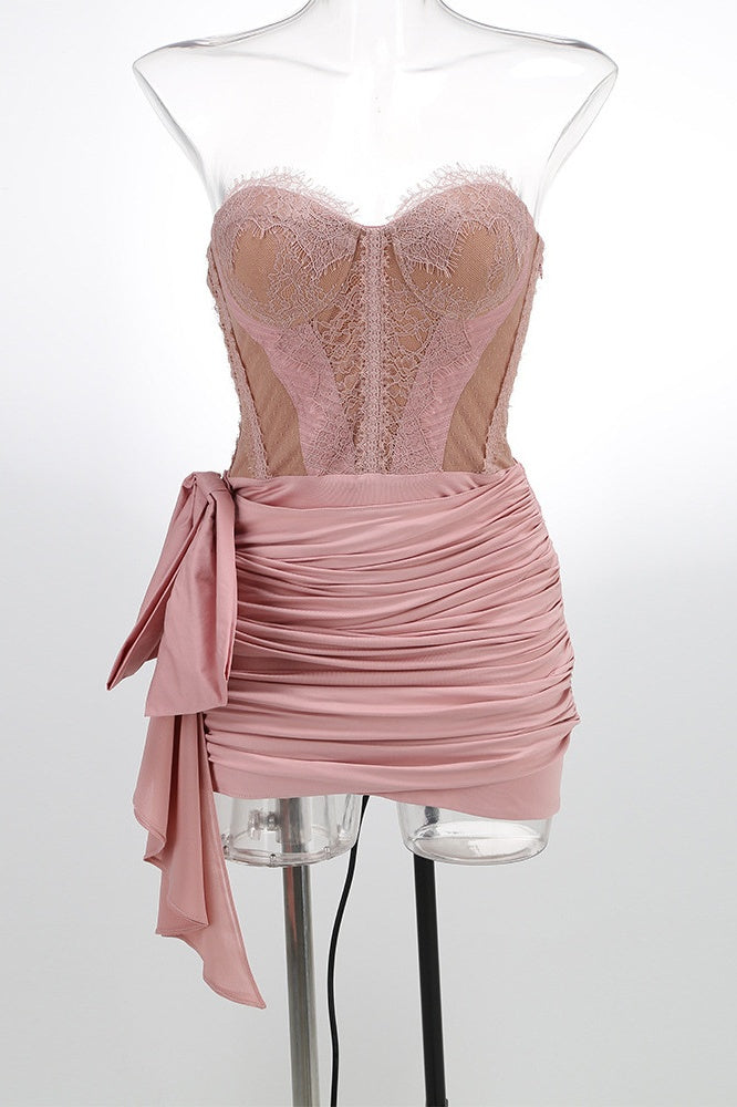 pink mini dress with train Camille Silk and Wool Mini Dress with Removable Train 0 / Silk and Wool Emerald Green