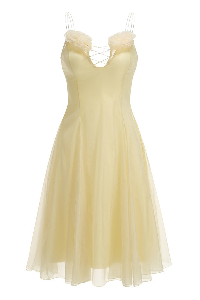 Yellow Spaghetti Strap A-line Dress