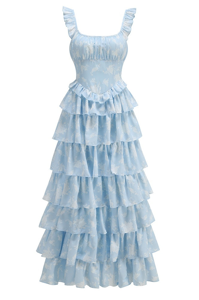 ruffle strap a line dress Ruffle Strap Scoop Neck Chiffon A-Line Dress