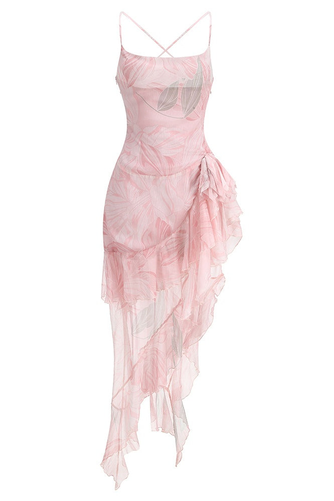 Floral Flowy Asymmetrical Hem Midi Dress