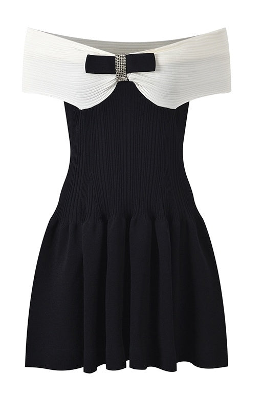 Black Off-the-shoulder Bow Mini Dress
