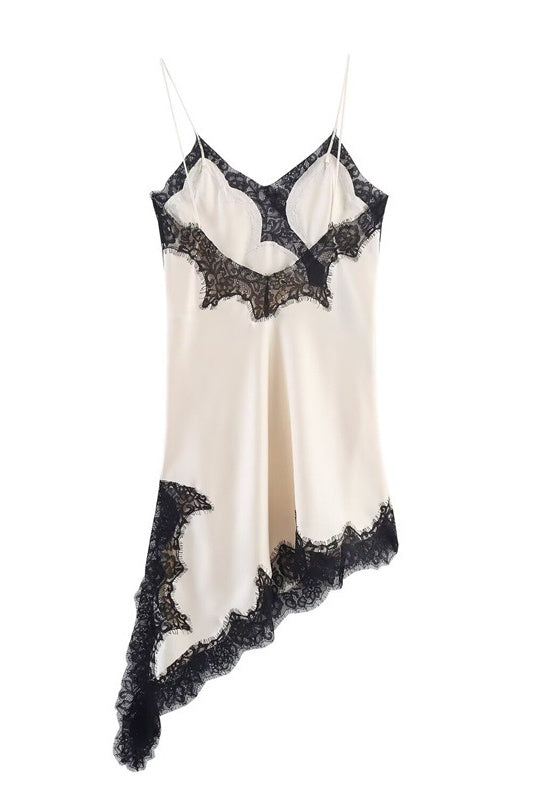 white mini dress with black lace Layla White Lace Panel Mini Dress, L / White