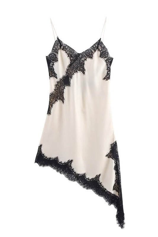 White and Black Lace Trim Mini Dress