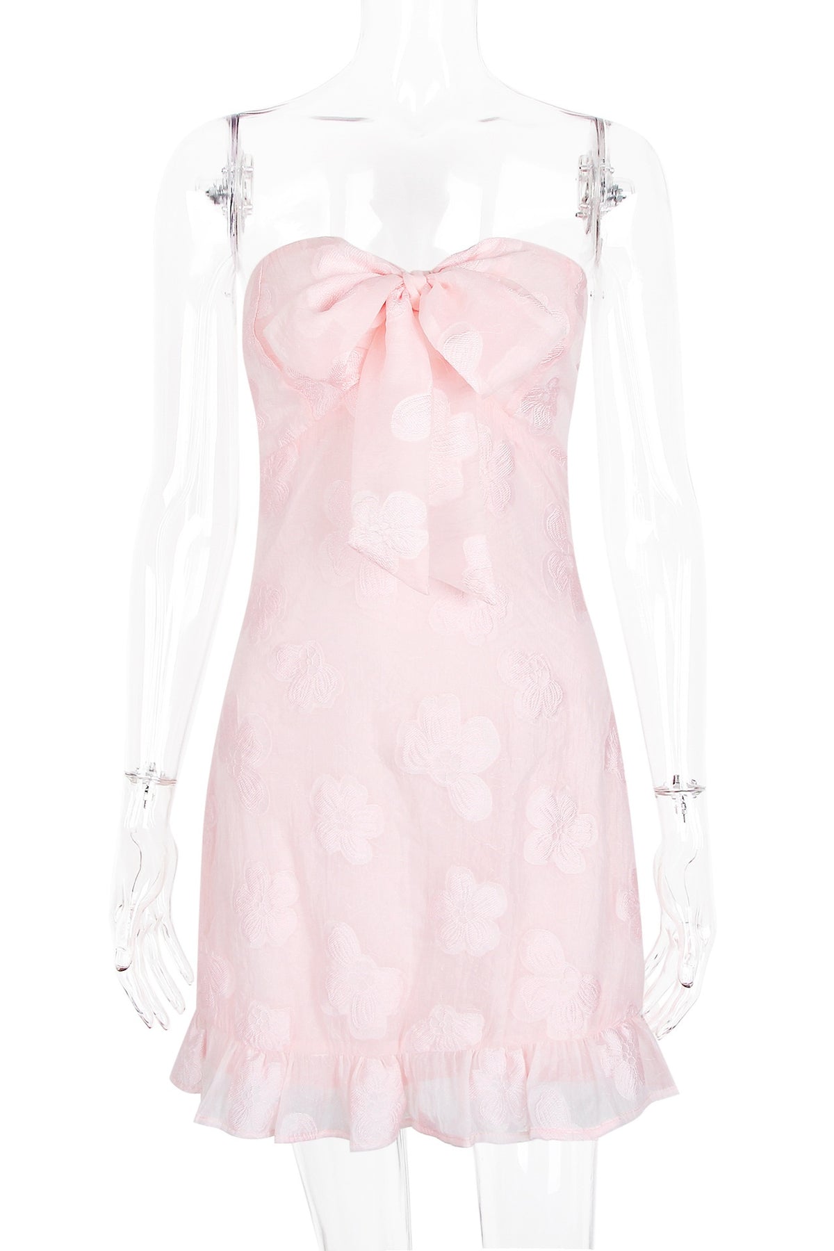 Pink Bust Bow Mini Smocked Back Dress