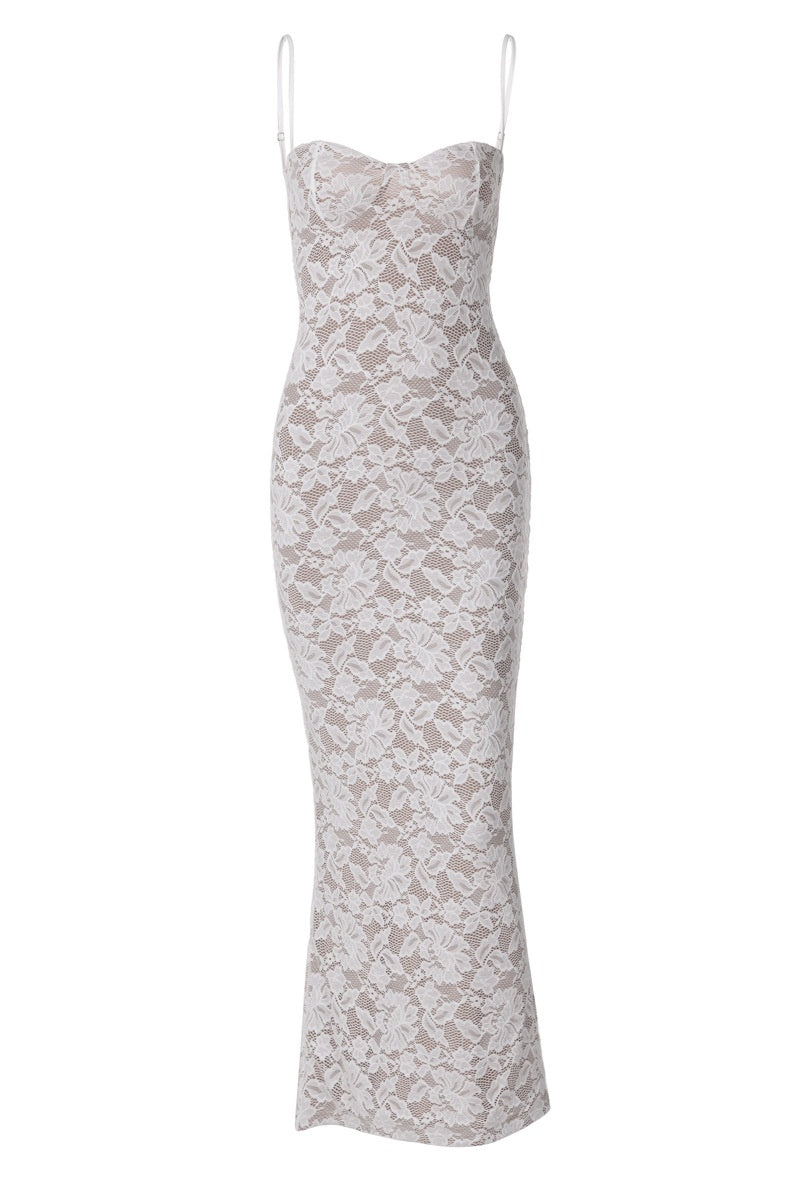 Lace Sweetheart Neckline Back Slit Dress