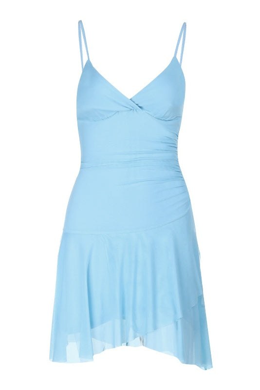 Light Blue V-neck Spaghetti Strap Dress