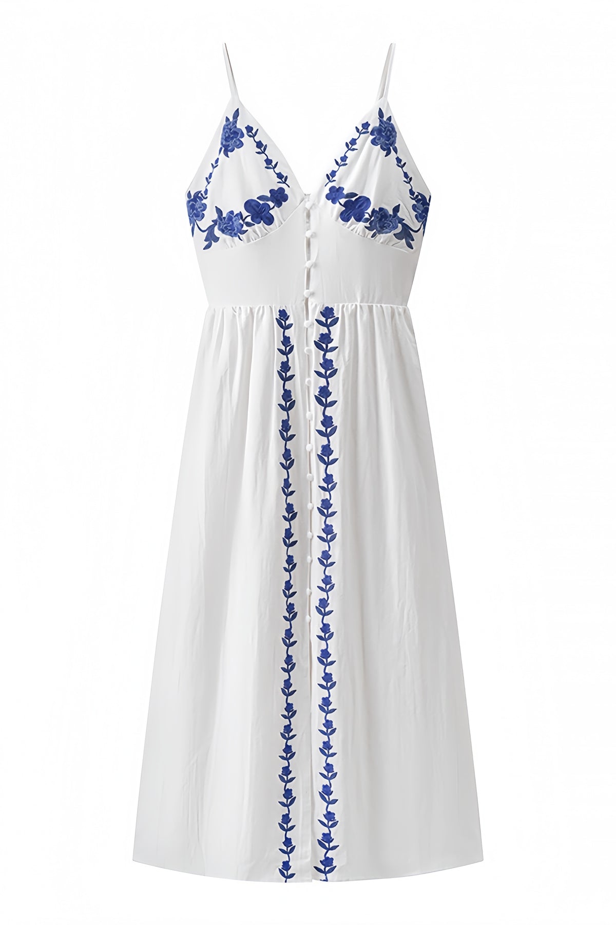 V-neck Embroidered Spaghetti Strap Dress
