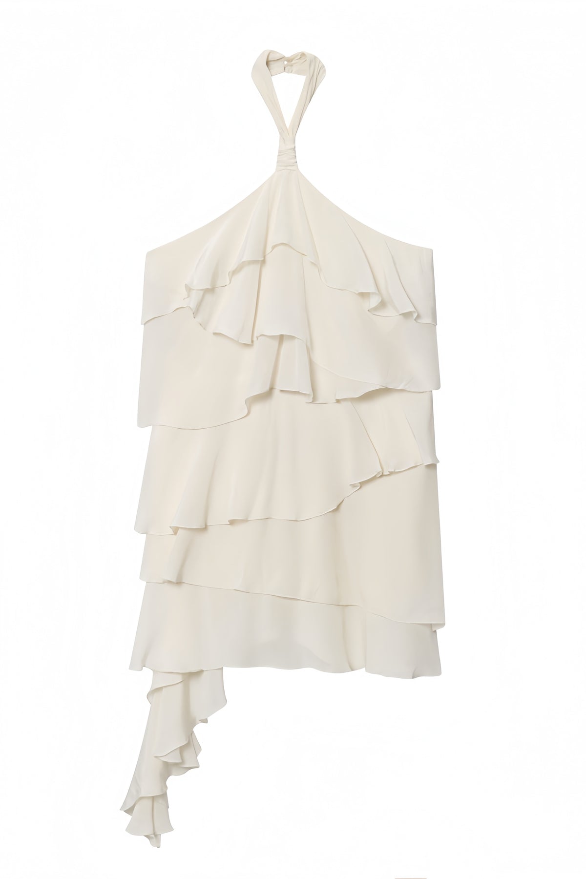 White Halter Tiered Ruffle Hem Dress
