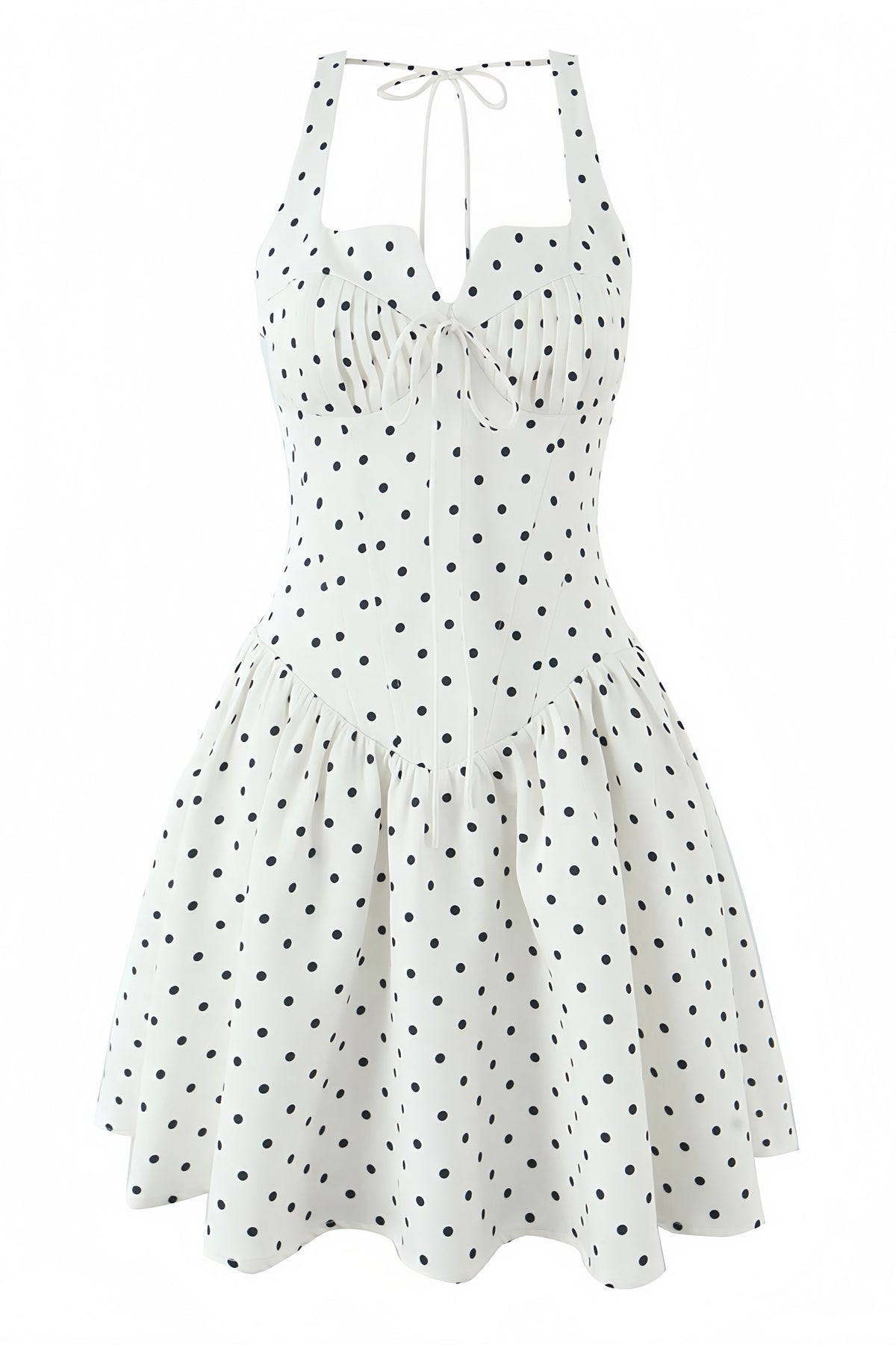 White Polka Dot Print Mini Dress