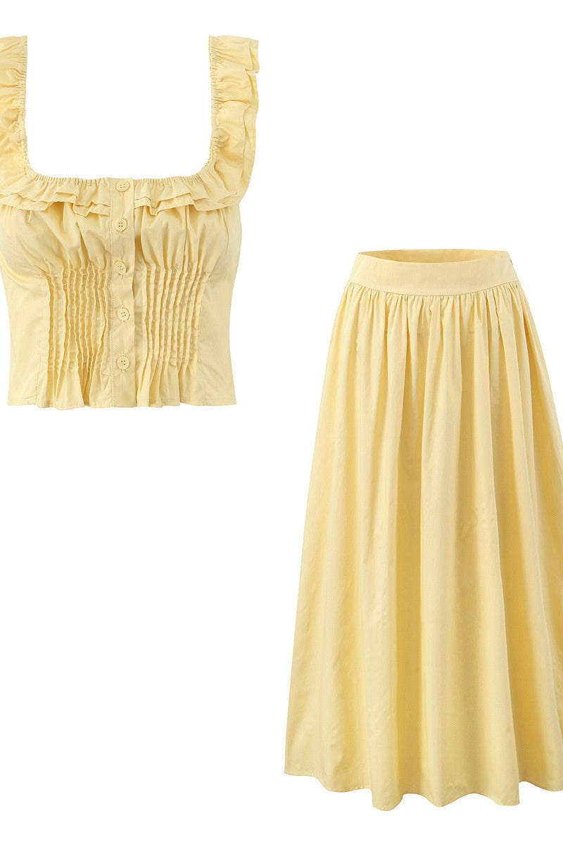 Ruffled Short-sleeve Top and Skirt