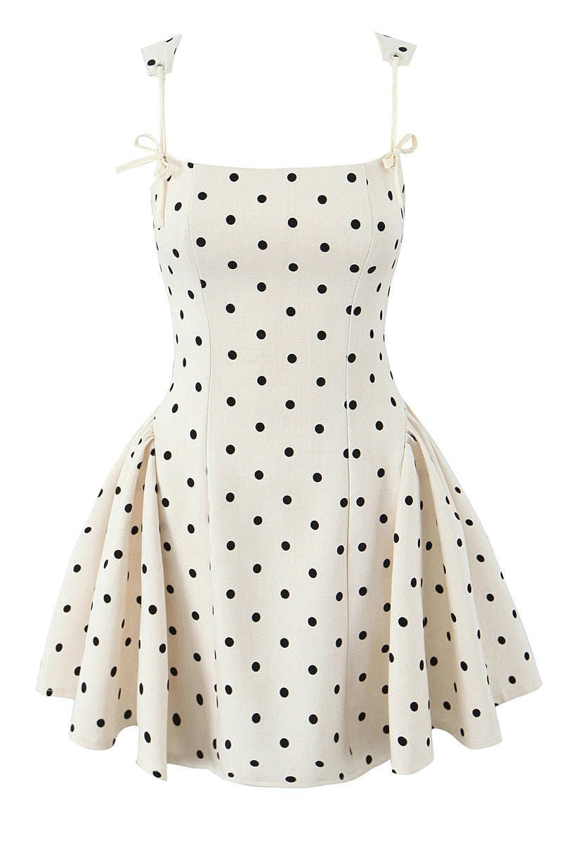 White Polka Dot Tie-back Dress