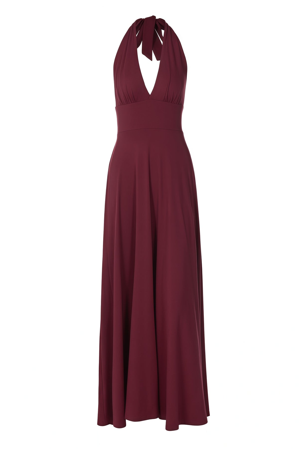 Burgundy Halter V-neck Long Dress
