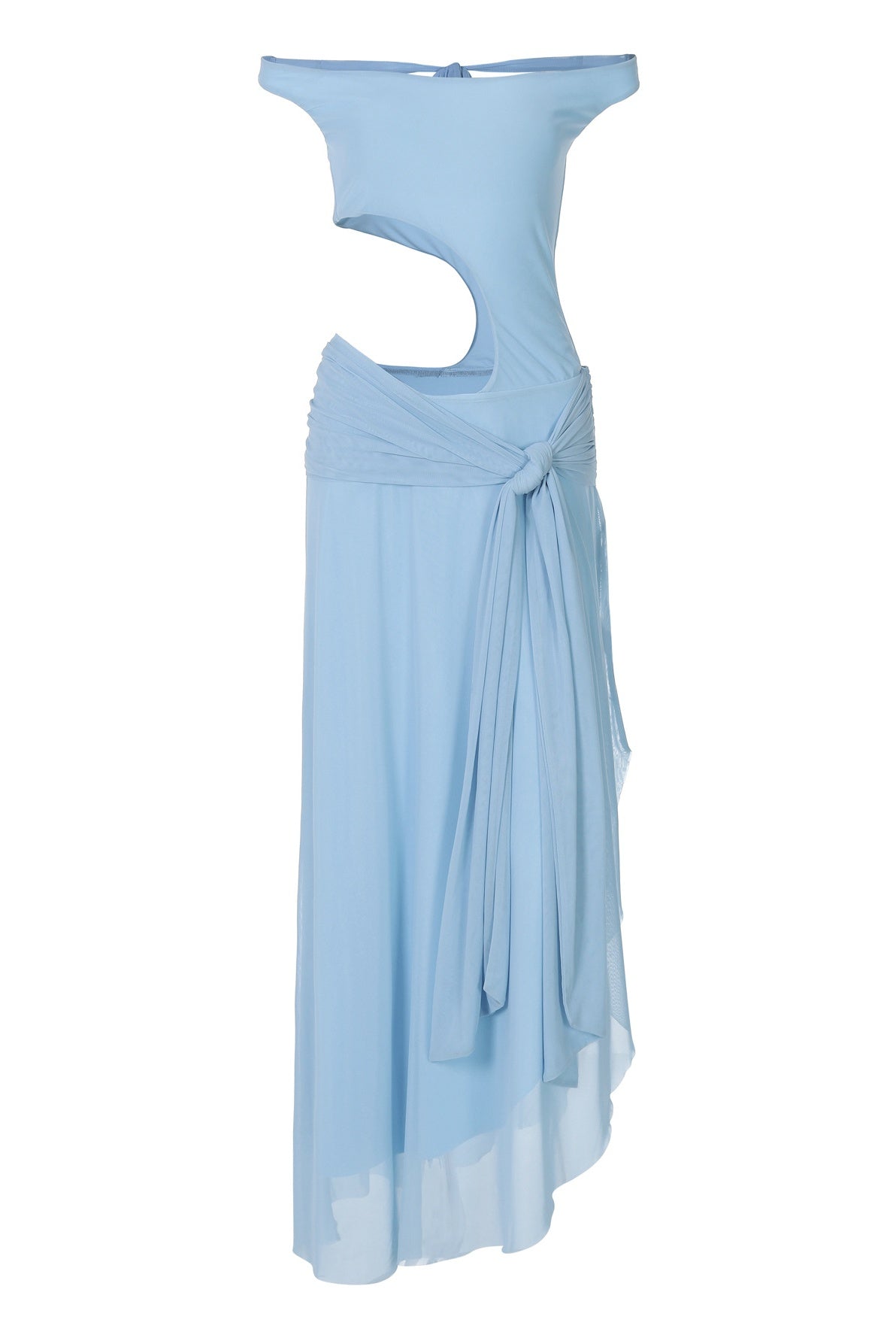 Blue Waist Cut-out Flowy Hem Dress