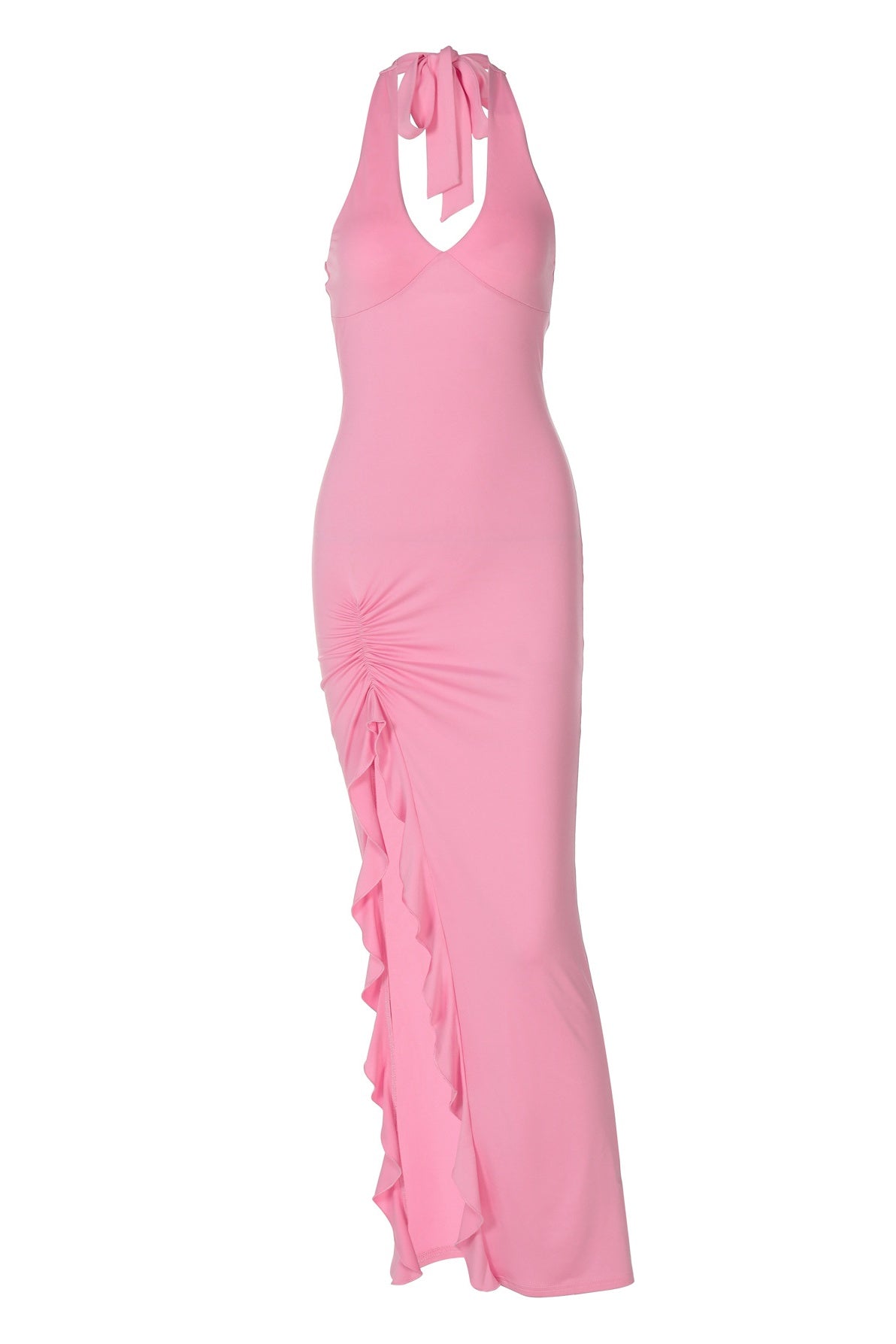 Pink Asymmetrical Ruffled Hem Dress