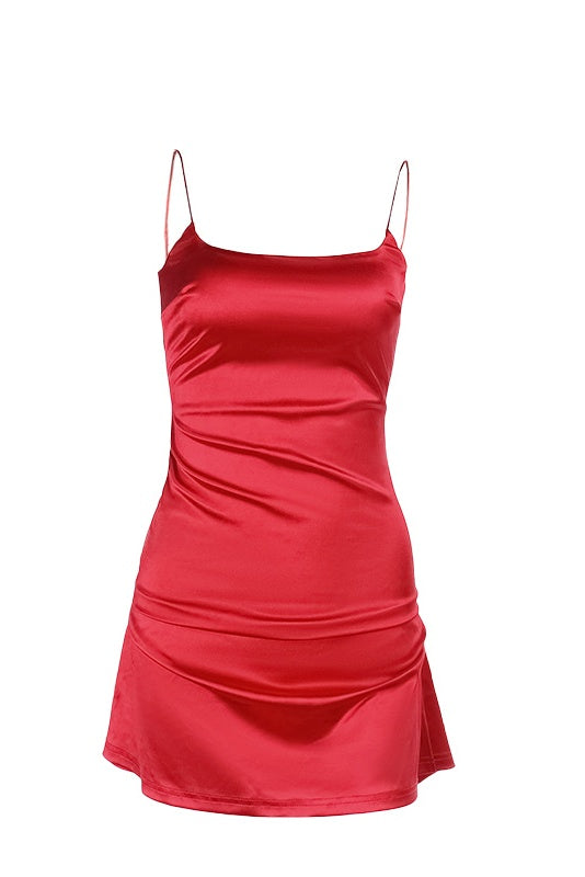 Shiny Fabric Spaghetti Straps Mini Dress