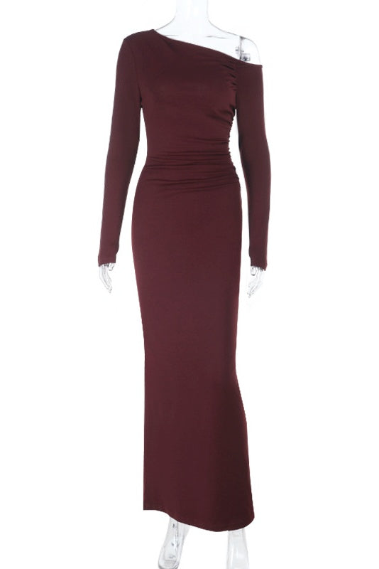 Burgundy One-shoulder Low Back Dress