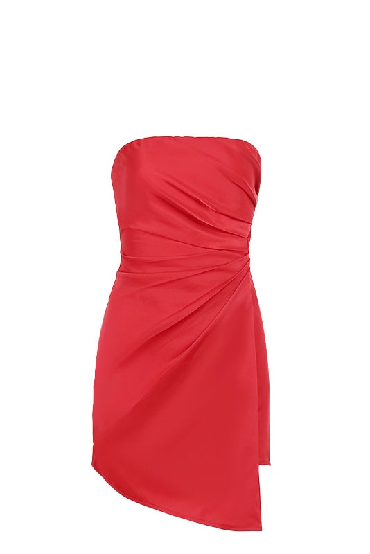 Red Asymmetric Hem Mini Dress
