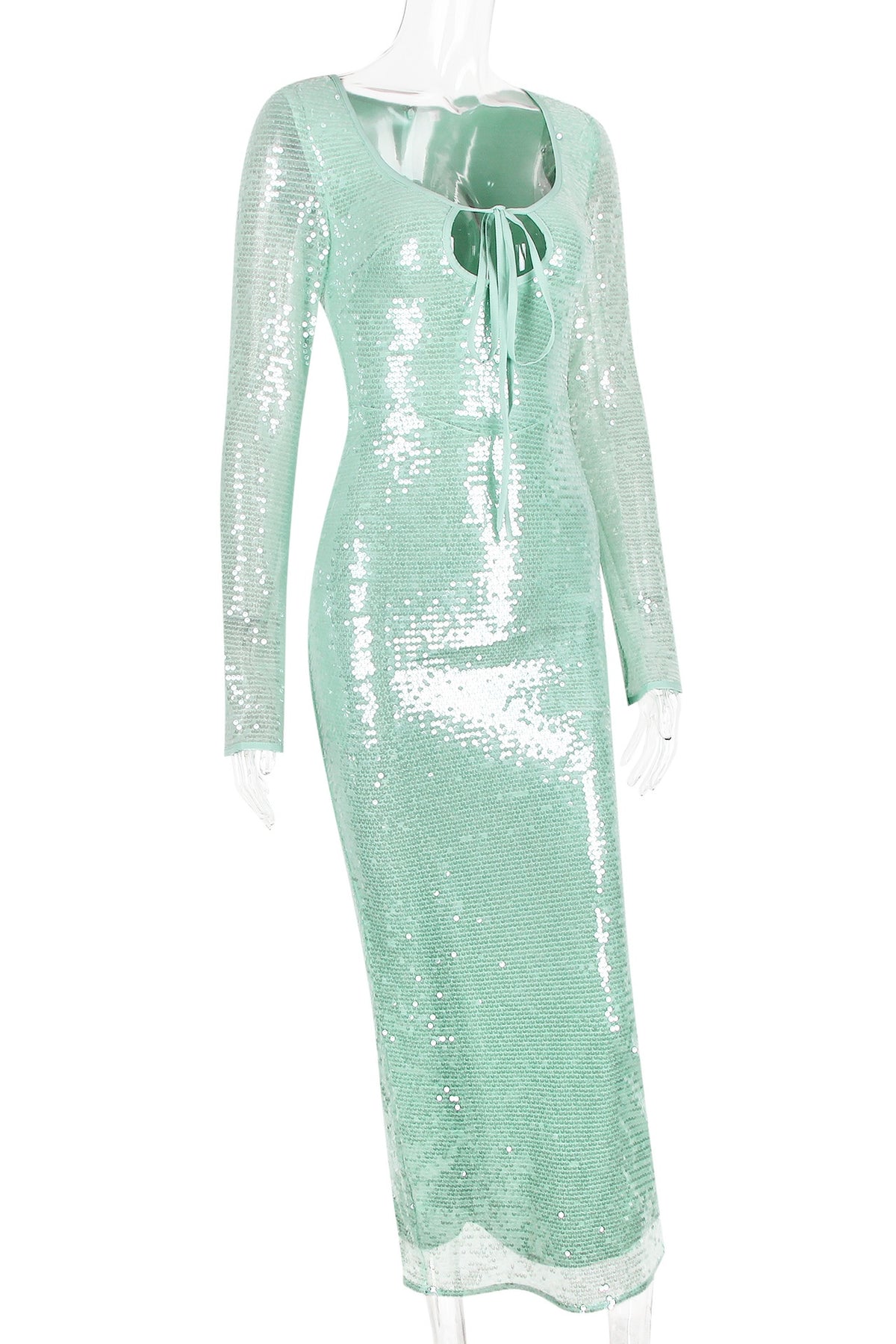 Green Sequin Long Sleeves Dress
