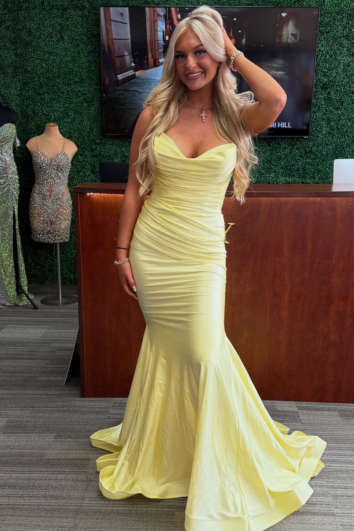 Yellow Sweetheart Ruched Mermaid Dress