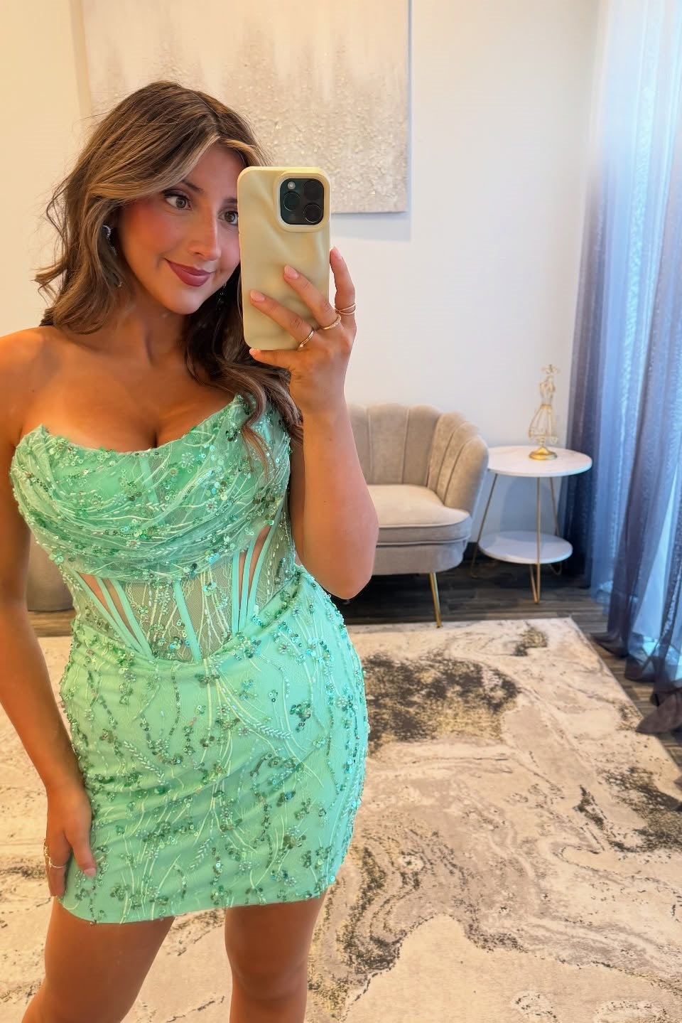 Cyan Sequin Embroidery Mini Dress