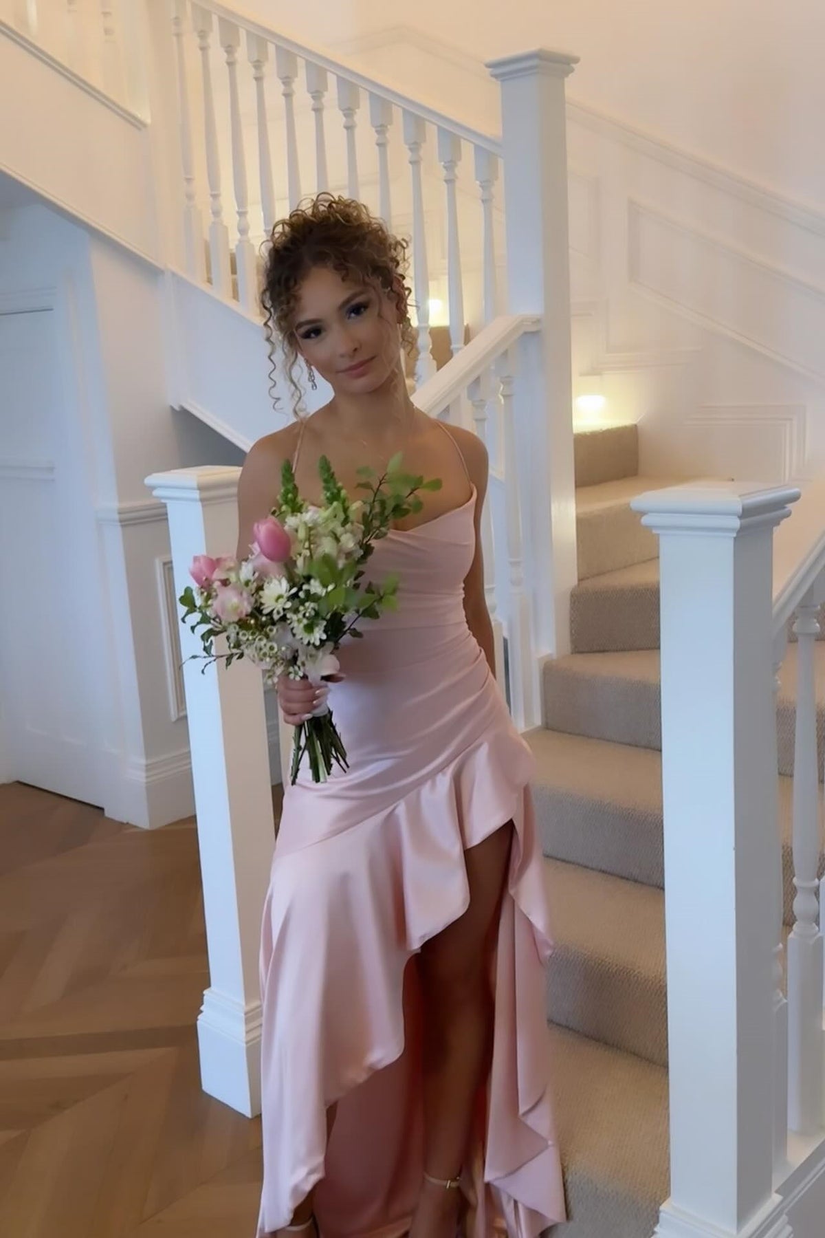 Light Pink Spaghetti Straps Long Dress