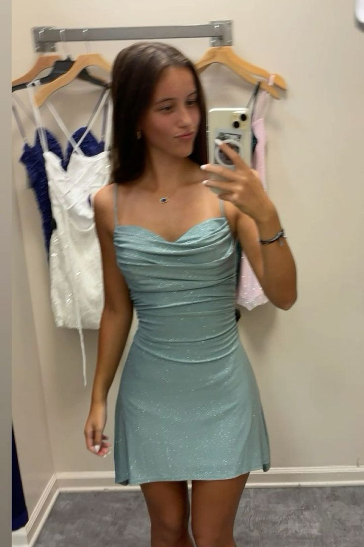 Cyan Spaghetti Straps A-line Mini Dress