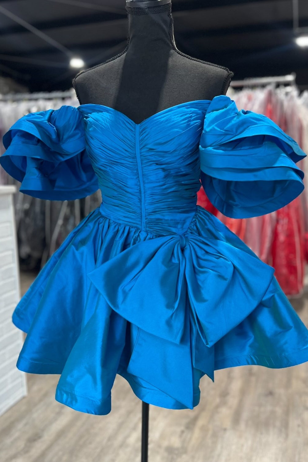 Blue Off-shoulder A-line Dress