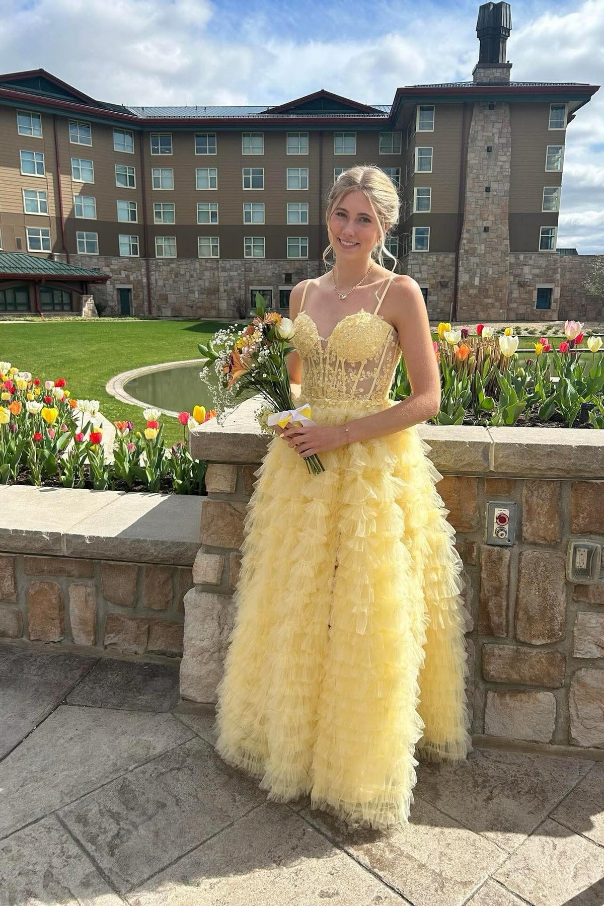 Light Yellow Tiered Ruffled Tulle Long Dress – Dressesforparty