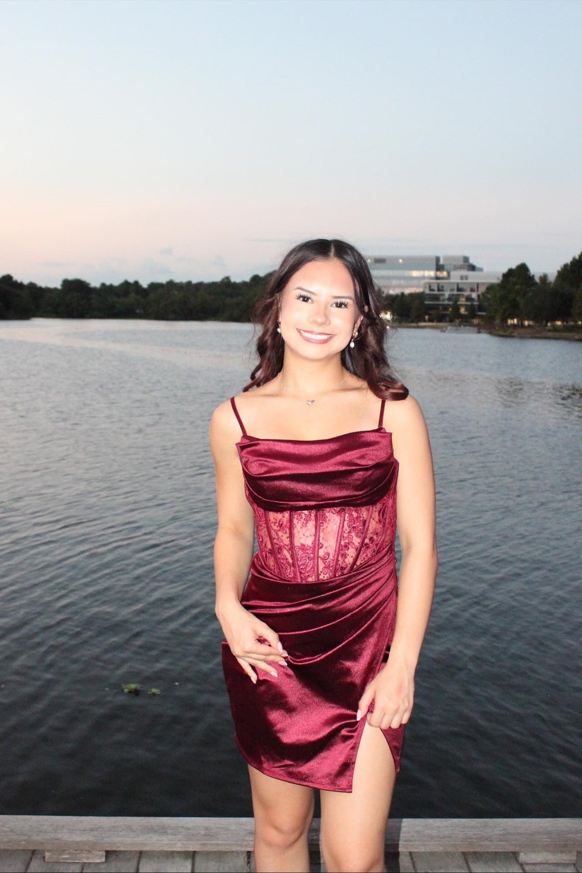 Burgundy Pleated Asymmetric Slit Mini Dress