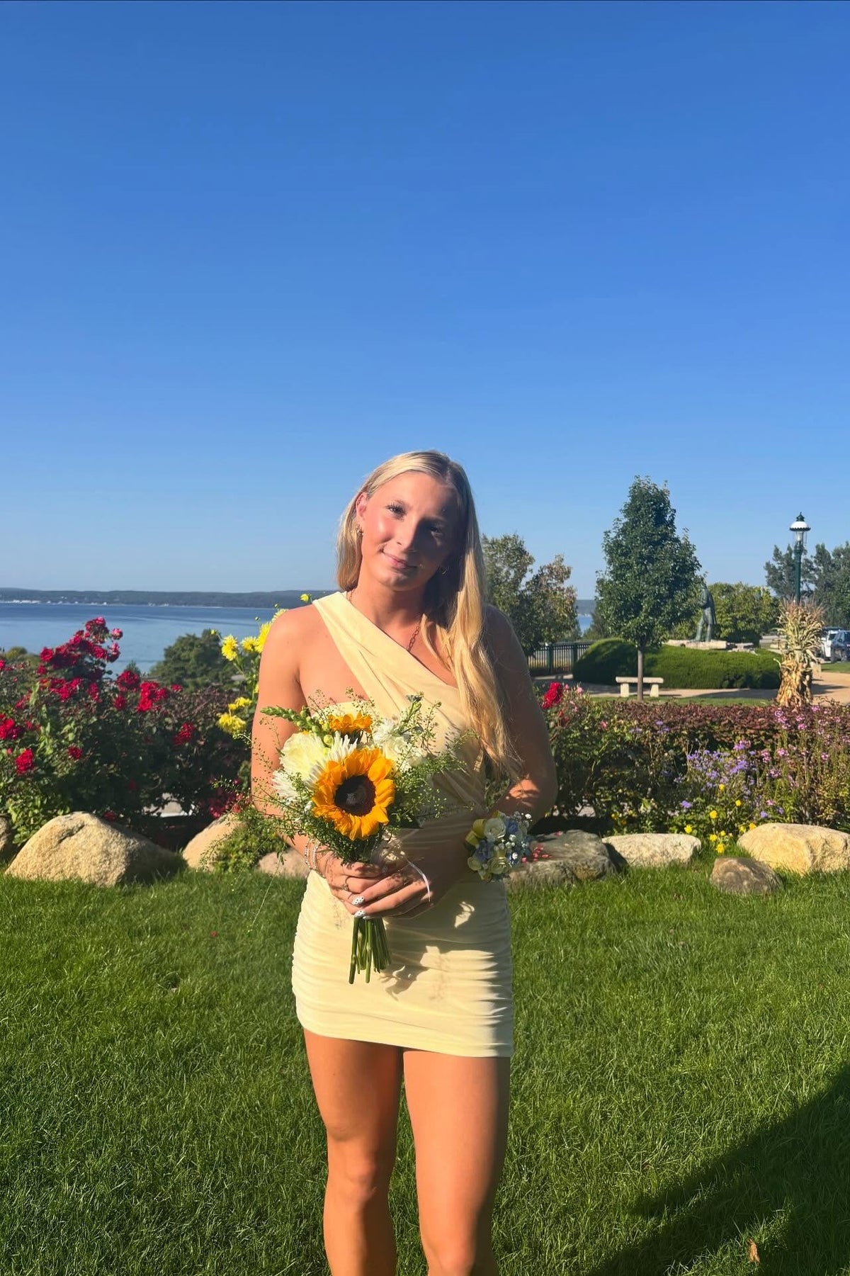 Light Yellow Halter-style Flowing Ribbon Mini Dress