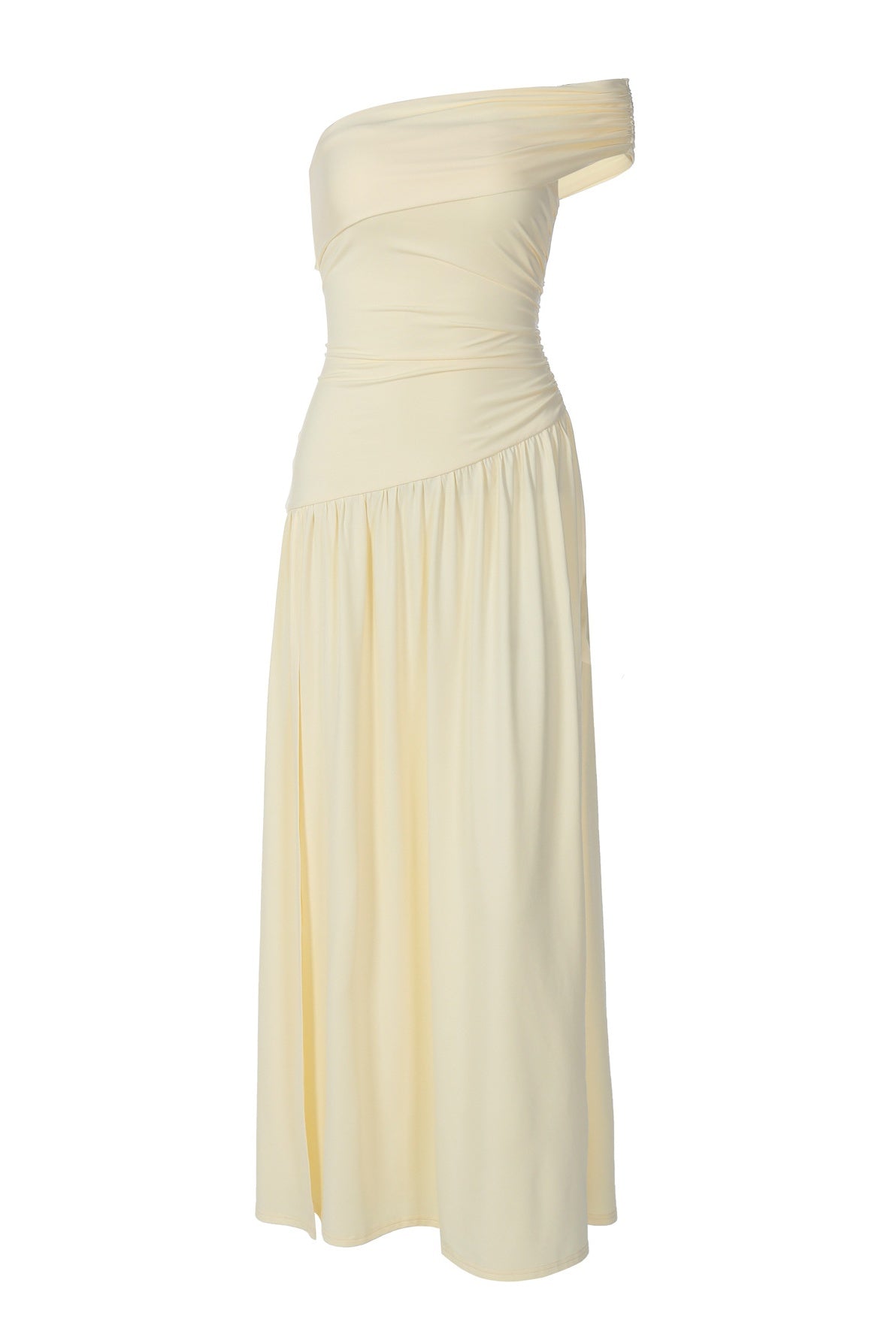 Light Yellow One-shoulder Side Slit Dress