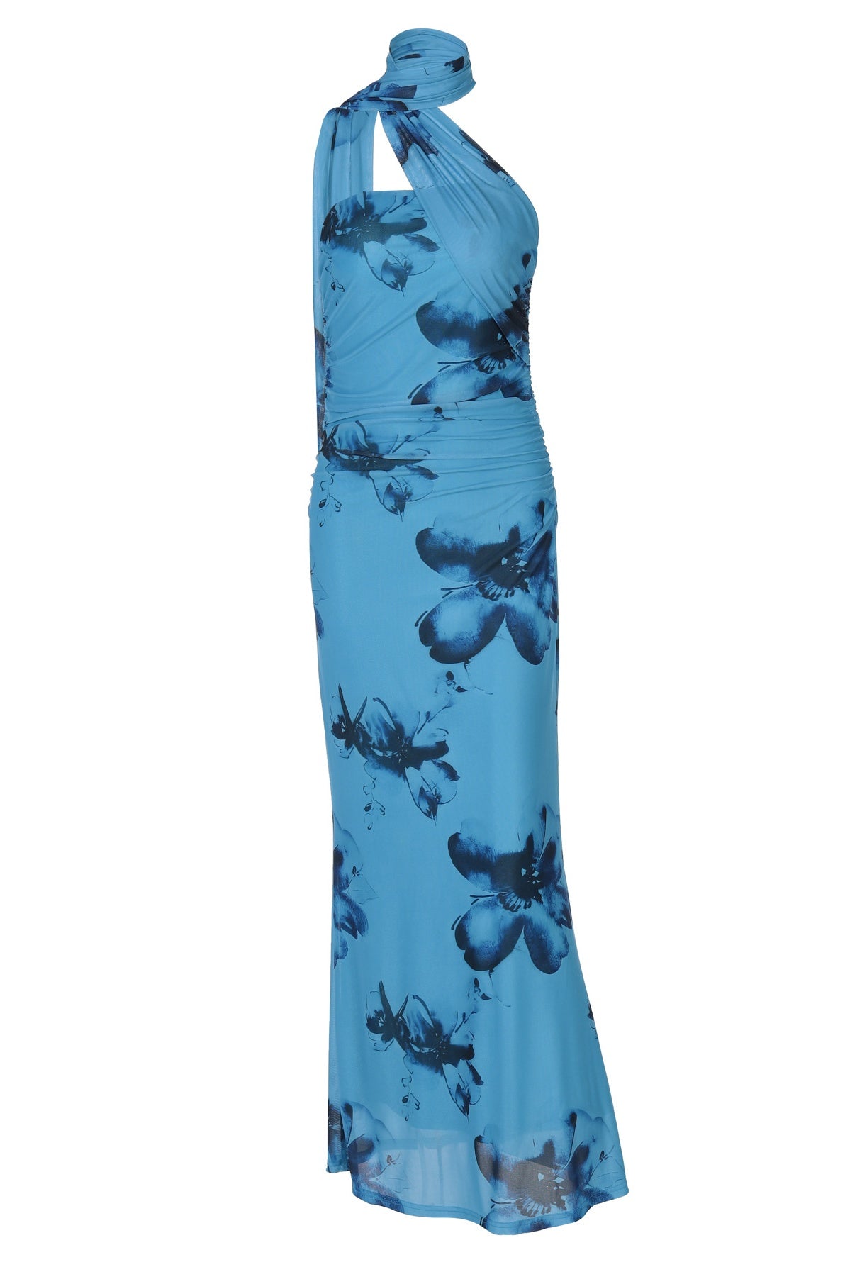 Blue Floral Print Long Mermaid Dress
